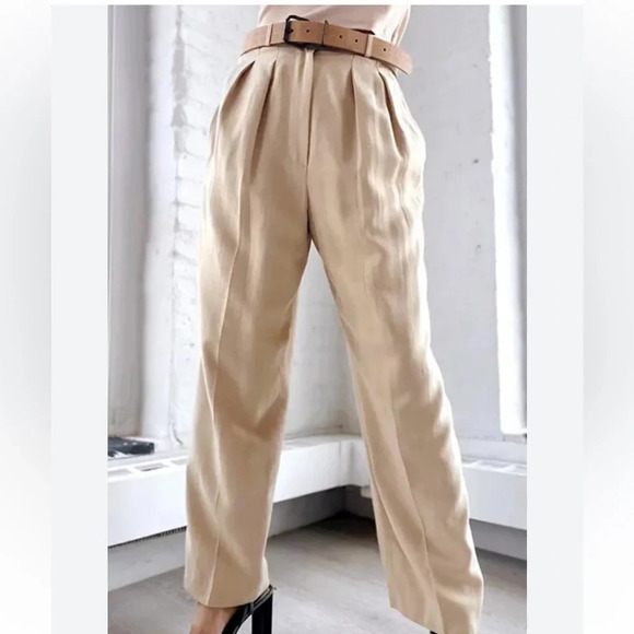 Nordstrom Preview Collection Tan sandwashed 100% silk trousers 10 - Picture 13 of 14